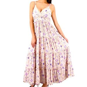 Boho Maxi Dress made in India with Pom Trim, Embroidered & Embellished 24701